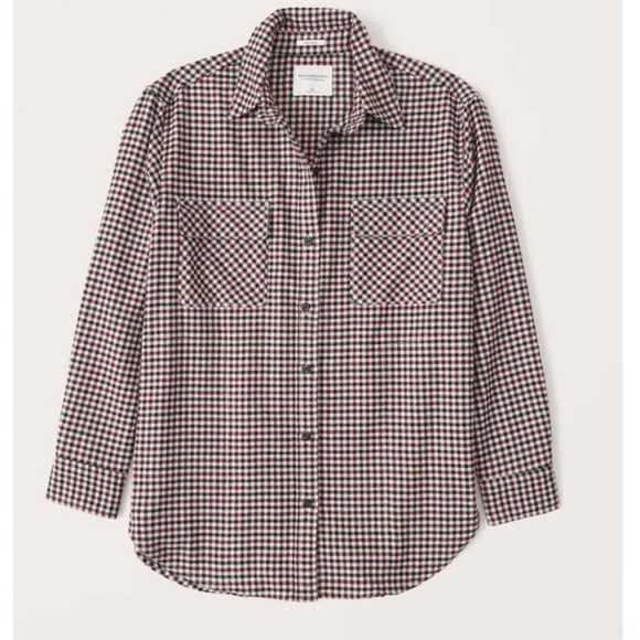 Abercrombie Fall Plaid Flannel Oversized Shirt Jacket Burgundy Shacket - Picture 1 of 5